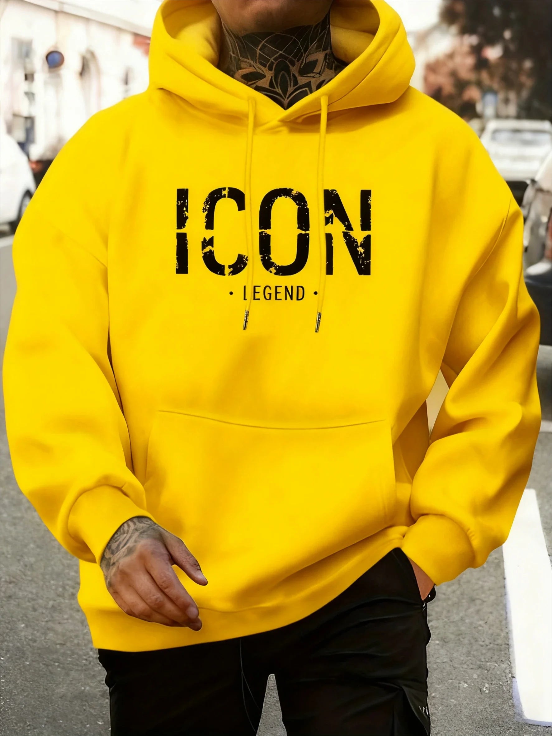 2025 Men'S Autumn and Winter New Collection  Casual Pullover Sport Hoodie with "ICON" & "LEGEND" Graphic Print Fashion Hoodie