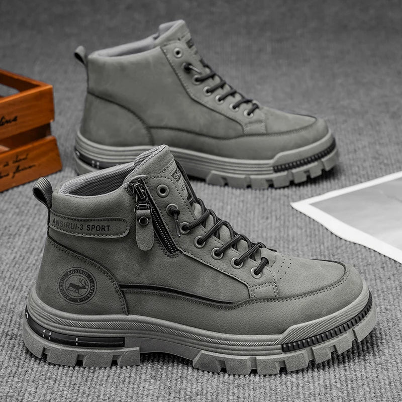 2025 A/W New Men's Mid-High Top Outdoor Work Boots - Zip-Up, Hiking Casual Sports Mountaineering Style