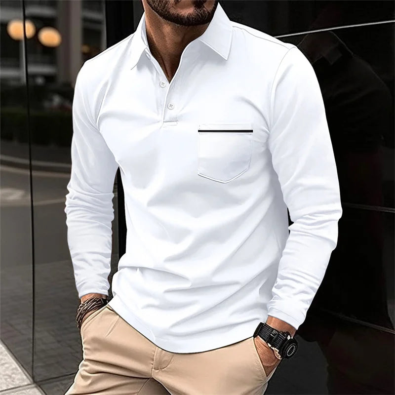 2025 Spring and Autumn New Men's Lapel Zipper Polo Shirt Long Sleeve Casual Business POLO Shirt Breathable Comfortable Versatile