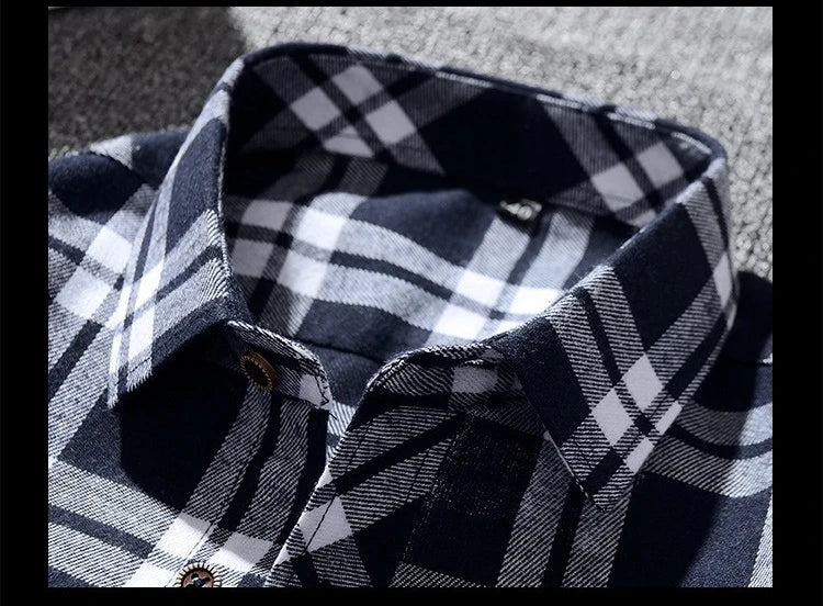 Plus Size M-5XL Men's Western Style Plaid Long Sleeve Shirt, Brushed Flannel Fabric, Loose Fit Casual Wear