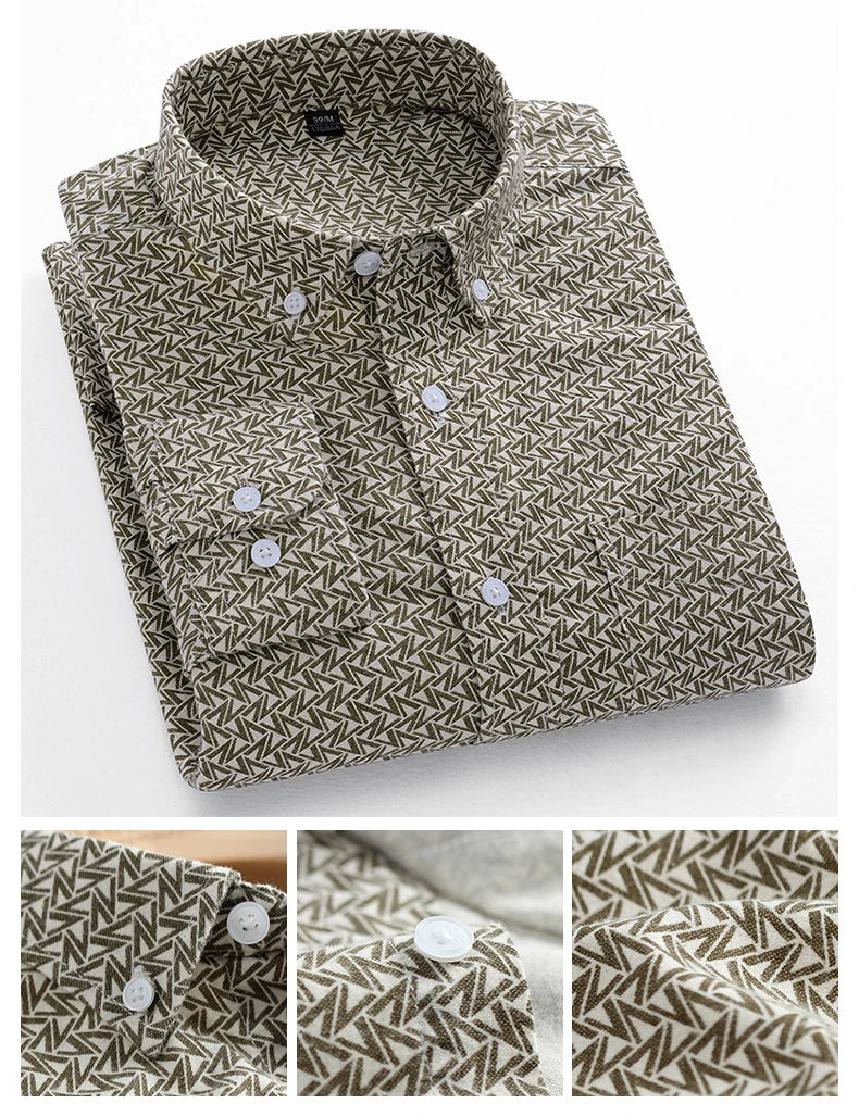 Men Cotton Oxford Striped Casual Long Sleeve Shirts New Fashion Businessman Office Daily Classic Men Top Clothing Dress Regular