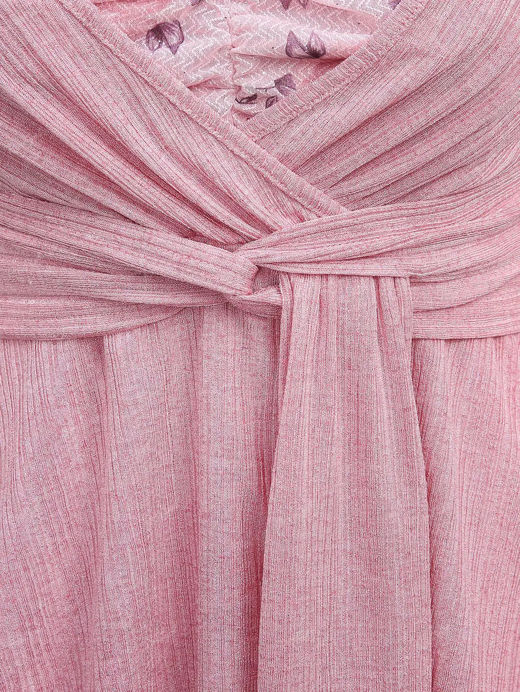 ROSEGAL Plus Size Light Pink 2 In 1 Tops Women Casual Flower Leaf Print Sparkling Mesh Ruffles Ruched Textured Twist T-shirts