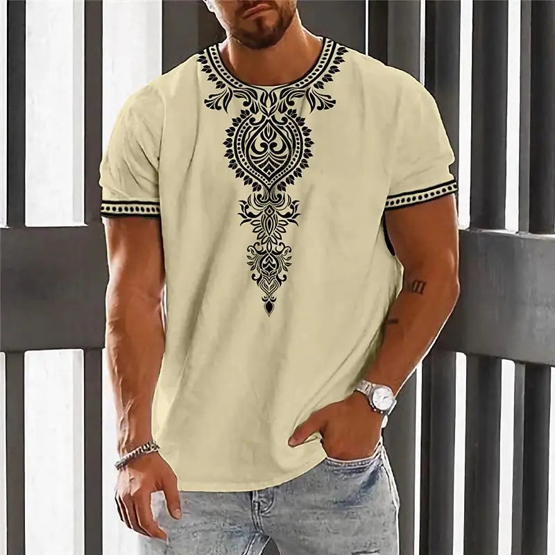 Vintage Ethnic Style Men's T Shirt  Dashiki Traditional Wear Clothing Short Sleeve Casual Retro Streetwear Clothes For Men tops