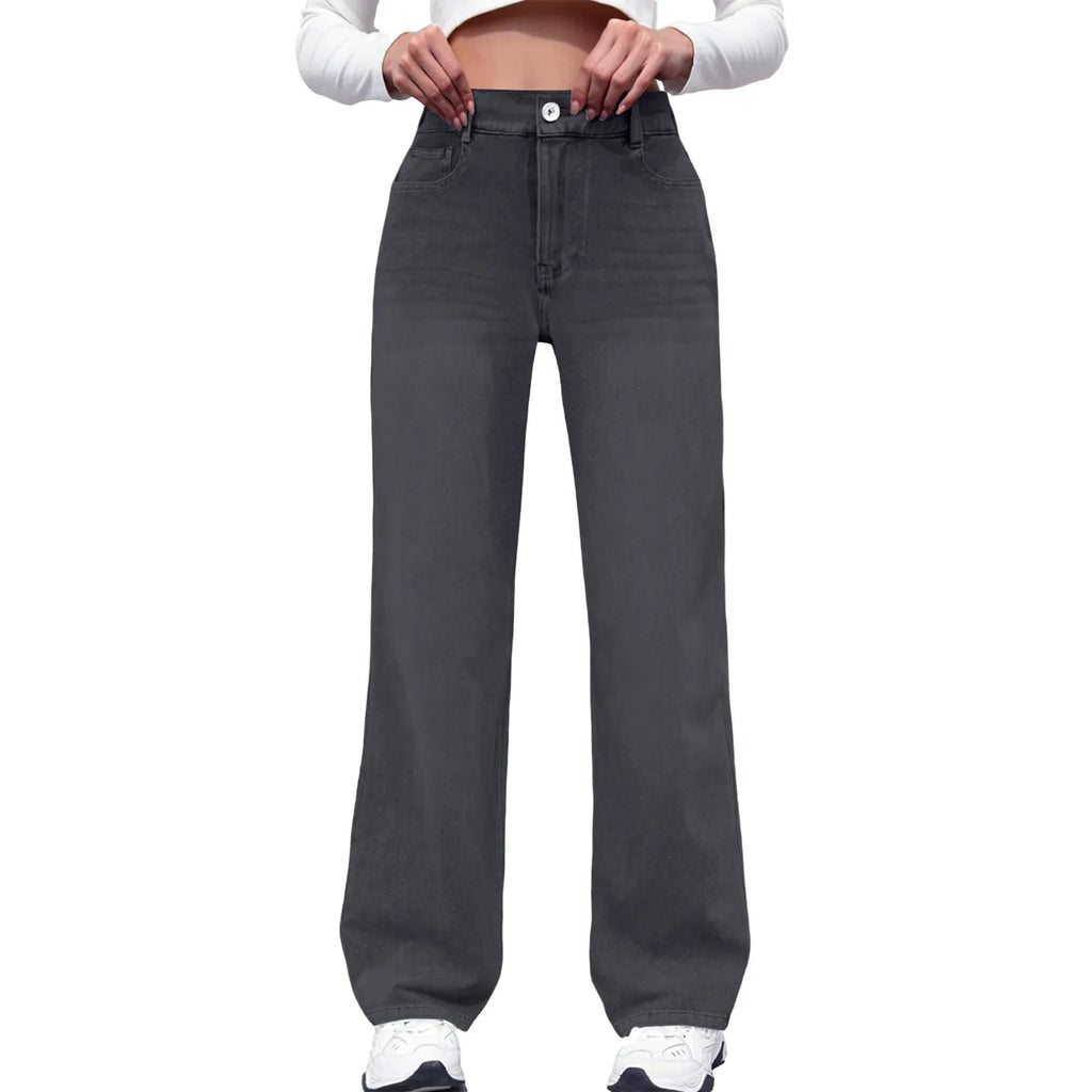 New Y2K Washed Blue Straight Loose Fit High Waist Hole Trousers Pants Women's Jeans Fashion Personality To Do Old Denim