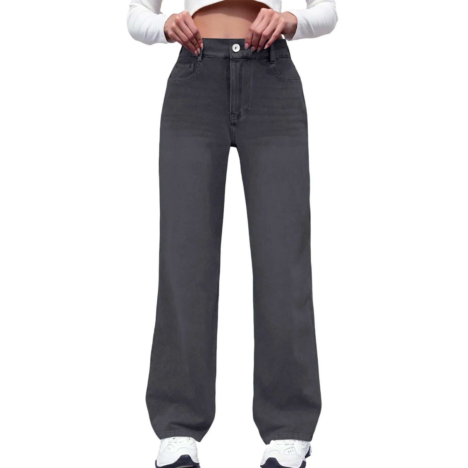 New Y2K Washed Blue Straight Loose Fit High Waist Hole Trousers Pants Women's Jeans Fashion Personality To Do Old Denim