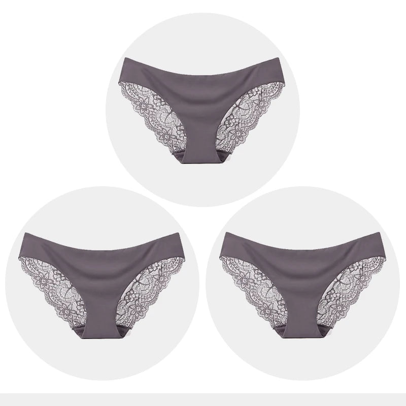 Women's Seamless Underwear Leopard Intimate Women Sexy Lace Black Floral Panties Seamless Panty 3pcs/set