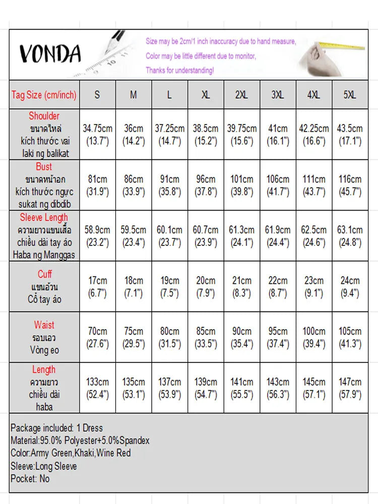 VONDA Women Turtleneck Sweater Dresses Autumn Long Sleeve Knitted Maxi Vestidos Elegant Office Streetwear Solid Party Robe Femme
