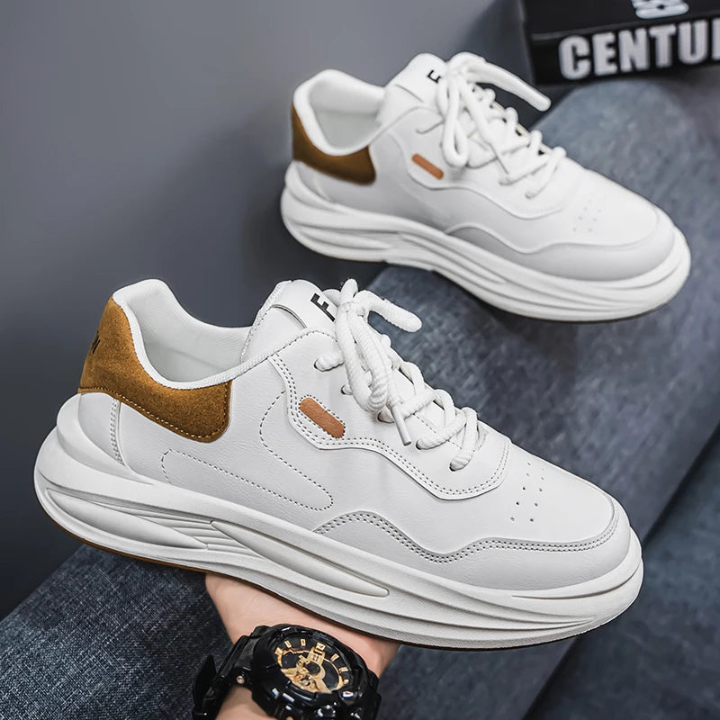 New Outdoor Casual Sports Shoes for Men Leather Fashion Non-slip Wear-resistant Four-season Men Shoes Student Trendy White Shoes