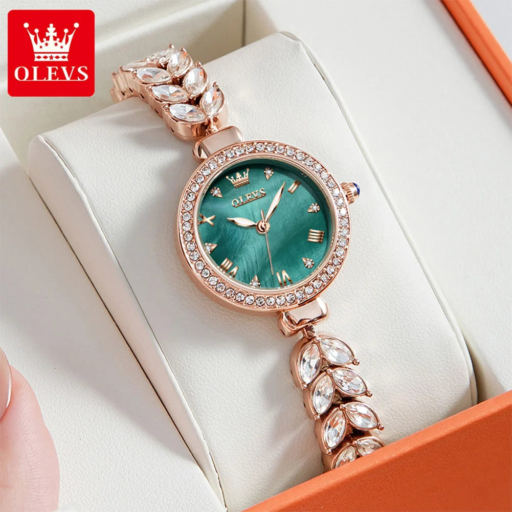OLEVS 9971 Original Quartz Watches for Woman Fashion Full Diamond Mermaid Bracelet Wrist Watch Luxury Elegant Ladies Dress Watch