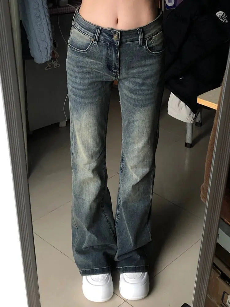 American Retro Women's Jeans Spring Autumn Spicy Girl High Street High Waist Slim Wide Leg Floor Length Horseshoe Pants