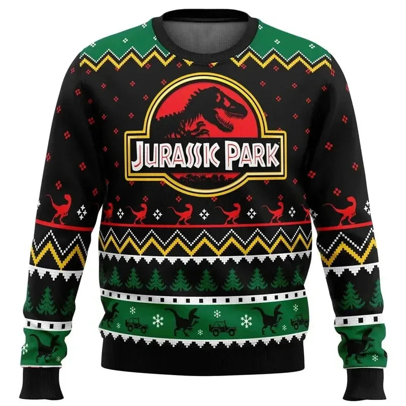 Jurassic Park Dinosaurs Merry Christmas Clothing Gifts Santa Claus sweaters Men's and women's hoodies 3D Autumn and Winter Party