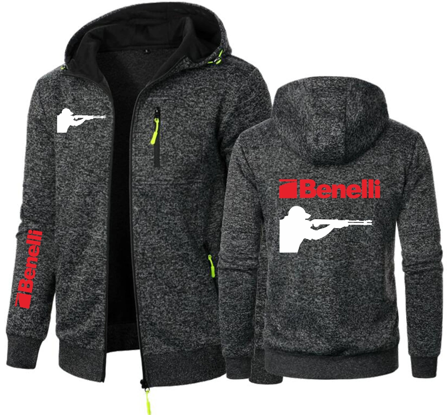 Hunting BENELLI Gun Firearms Logo Men's Sweater Cardigan Hooded Zipper Pocket Jacquard Hoodies Jacket Sports Outdoor Sweatshirts