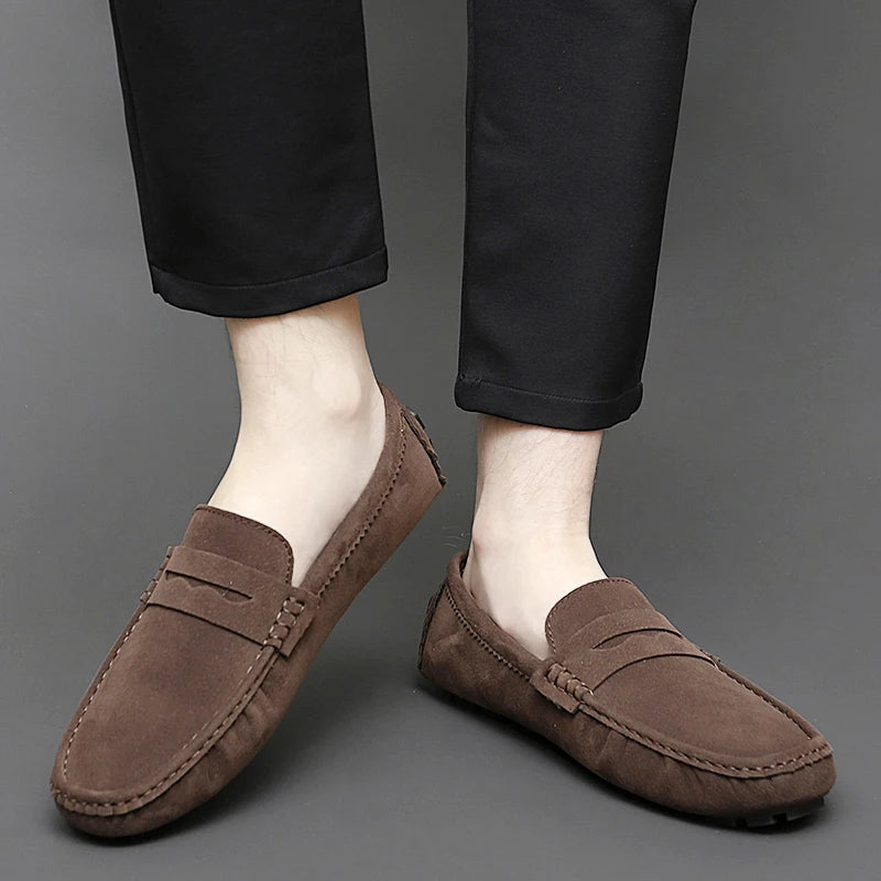 Suede Leather Mens Loafers New Fashion Walking Shoes New Comfy Man Drive Flats Classic Original Style Men Casual Shoes Moccasins