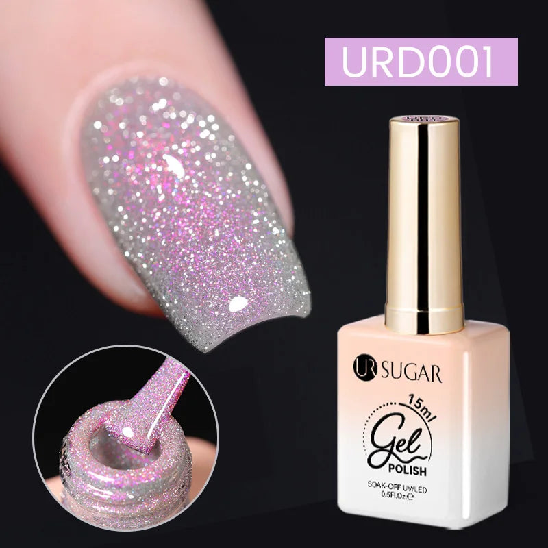 UR SUGAR 15ml Glitter Reflective Black Nail Gel Polish Flash Effect Shiny Soak Off UV Gel Manicure Colorful NeonNail Art Varnish