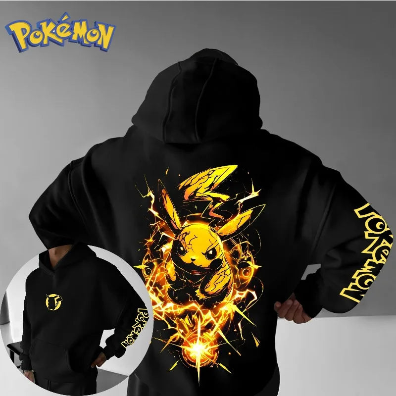 2025 Anime Pokémon Pikachu Front and Rear Printed Hoodie Top Men's and Women's Autumn/winter New Harajuku Casual Trendy Sweater