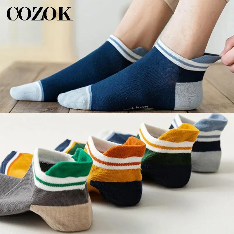 2 Pairs Mens Cotton Short Socks New Style Striped Sports Men Sock Soft Breathable Durable Spring Summer Male Ankle Socks for Boy