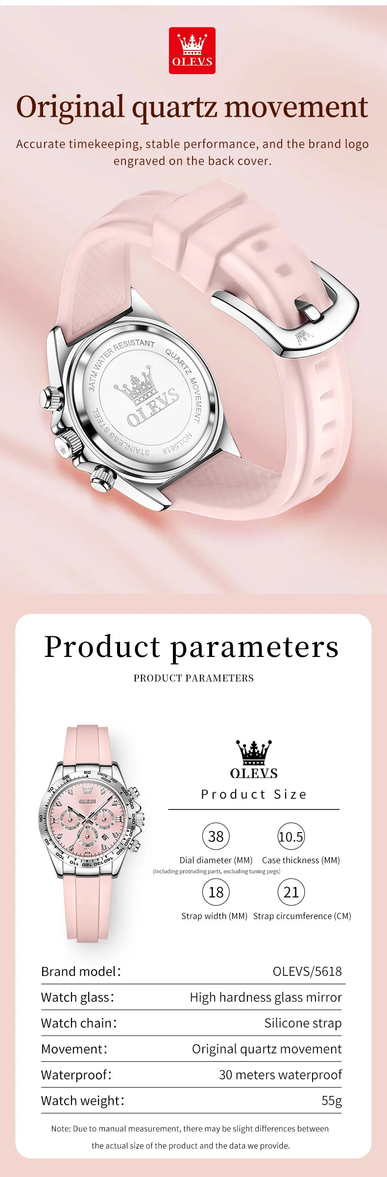 OLEVS 5618 Women Watch HD Multi functional Waterproof Luminous Chronograph Sports Silicone Strap Luxury Brand Quartz Women Watch