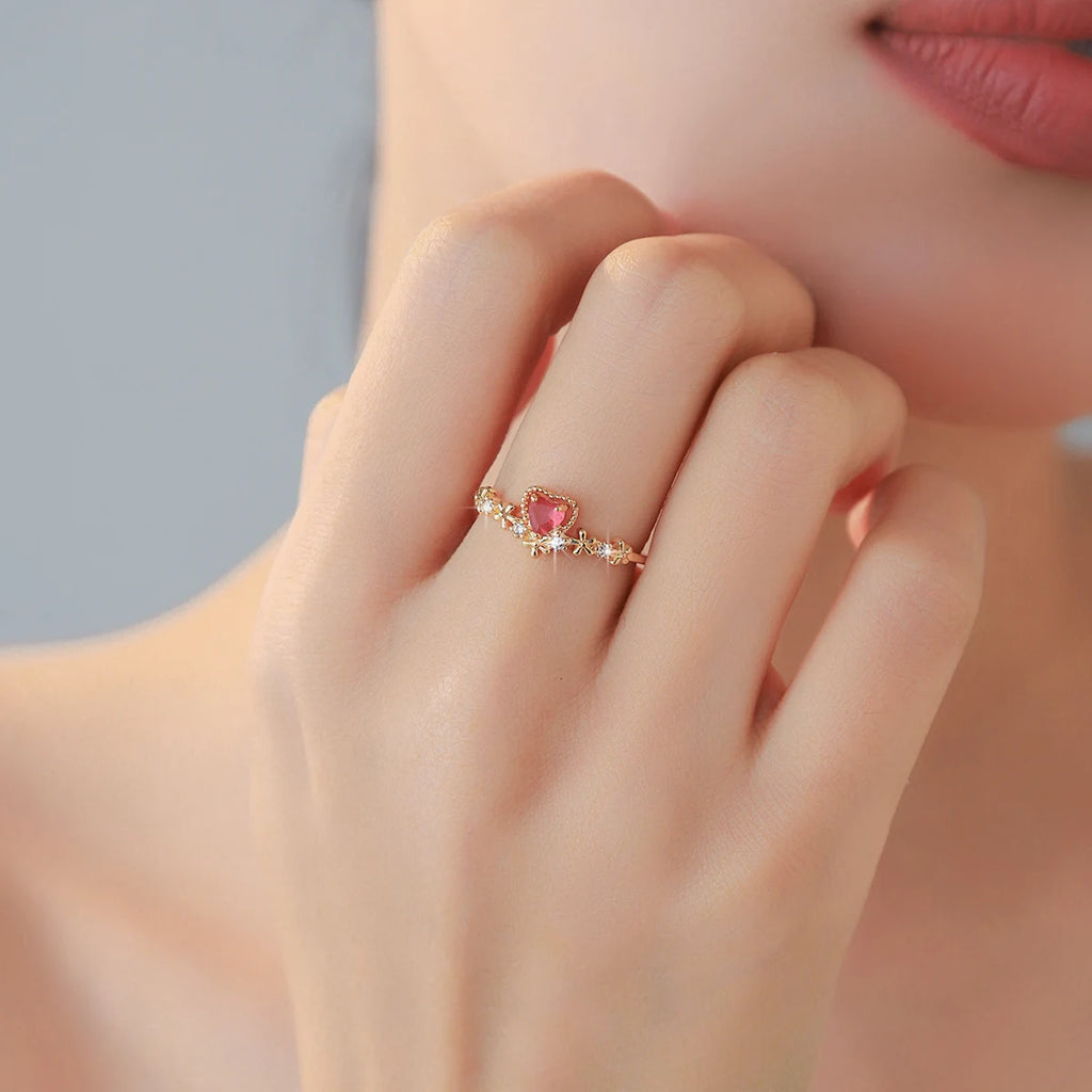 1 Piece of Rose Gold Color Niche Adjustable Ring with Plain Ring Women's Heart Set Design Ring Index Finger Ring