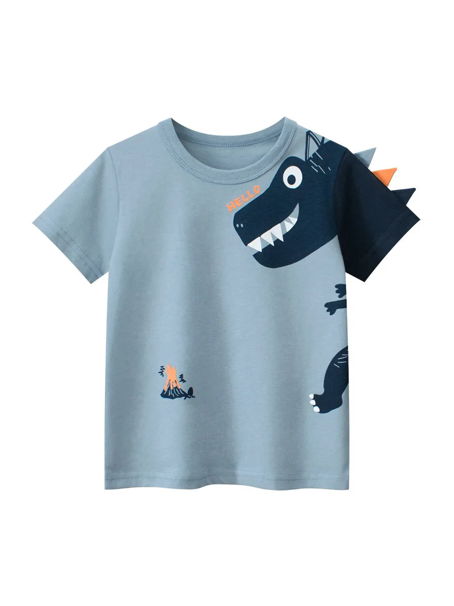 2024 Children 3D Cartoon Short T-Shirts Clothes for Boy 100% Cotton Short Sleeve Dinosaurs Cute Kids Casual Sport Top Tees