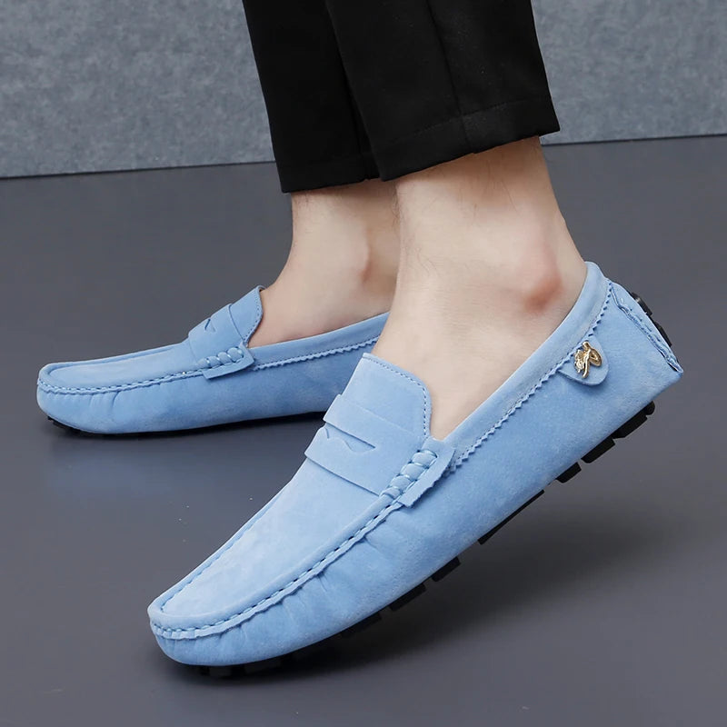 Suede Leather Penny Peas Loafers Men Women Boys Driving Shoes Big Size 35-48 Moccasins Slip on Flats Designer Mens Loafers Pink