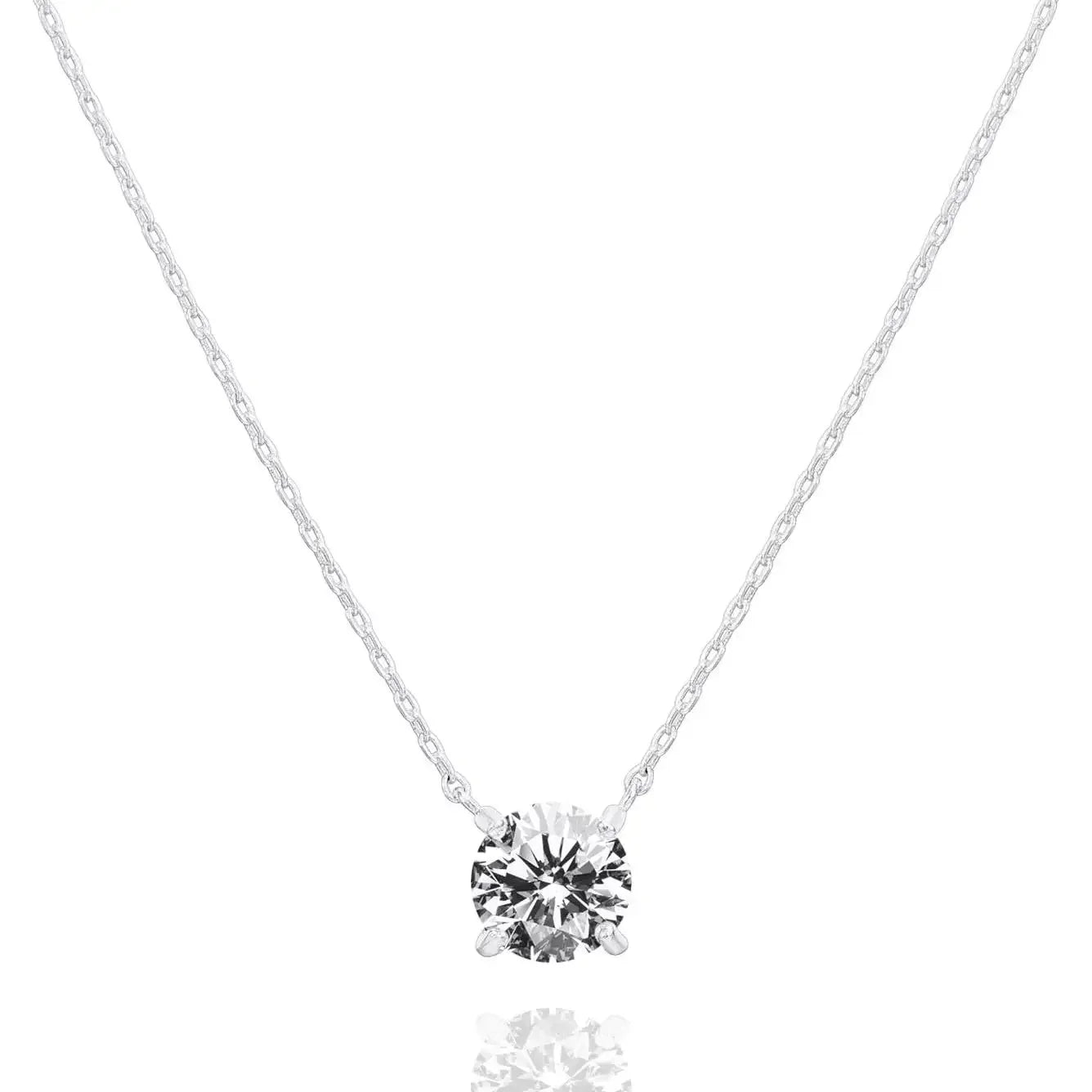 14K Gold Plated Silver Plated Crystal Solitaire 1.5 Carat (7.3mm) Cubic Zirconia Dainty Choker Necklace Gold Necklaces for Women