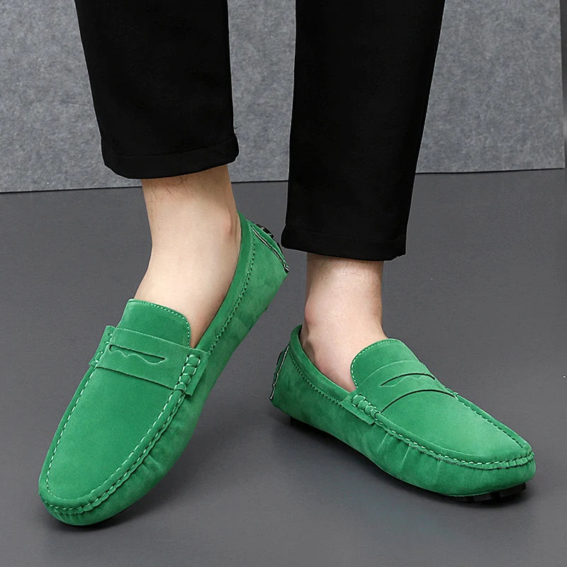 Suede Leather Penny Peas Loafers Men Women Boys Driving Shoes Big Size 35-48 Moccasins Slip on Flats Designer Mens Loafers Pink
