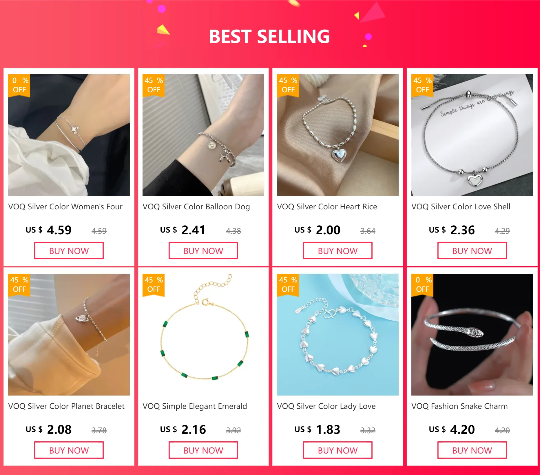 VOQ Silver Color Women's Four Star Bracelet Star Double Layer Jewelry Girl Gift Direct Sale Wholesale