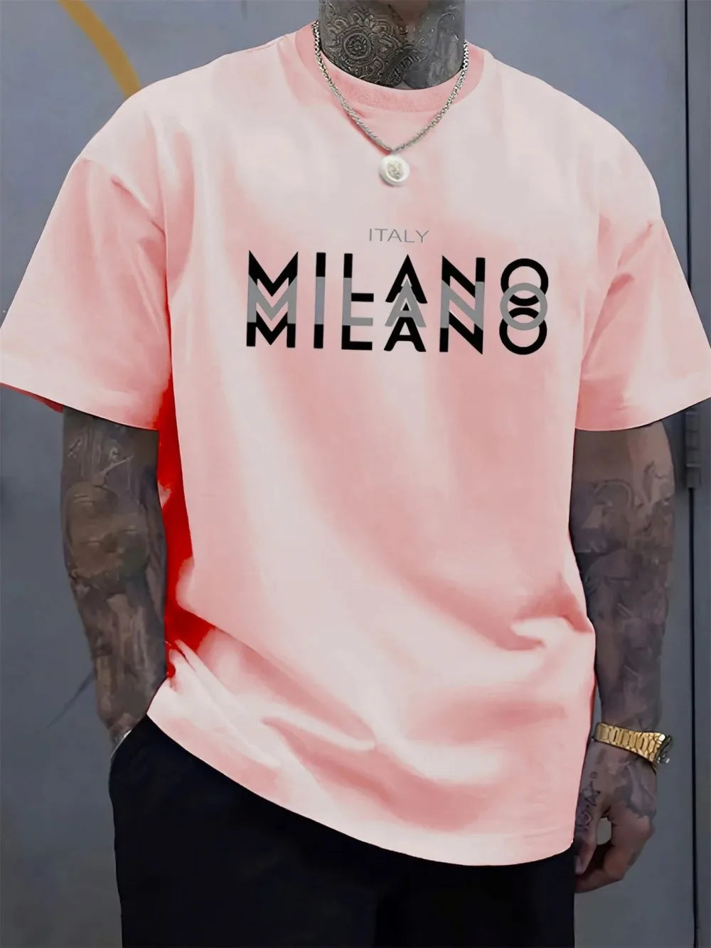 Men's summer casual comfortable breathable round neck T-shirt with letters and various shadow patterns outdoor fashion top