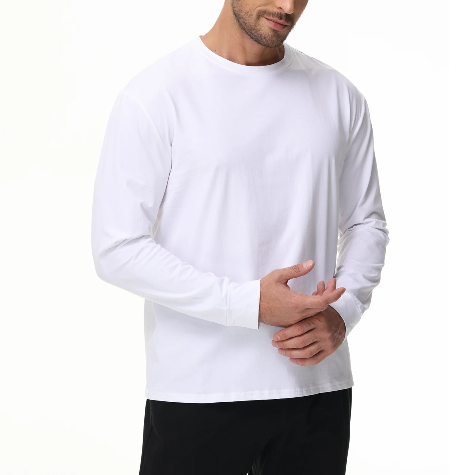 Men's T Shirt Long Sleeve Crewneck Tee Shirts Classic Loose Fit Workout Tops for Men Gym Clothes S-XXL