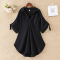 Women's Slimming Chiffon Top 2024 Summer New Style Medium-Length Short Sleeves Plus Size Loose-Fit Waist-Fitted Shirt