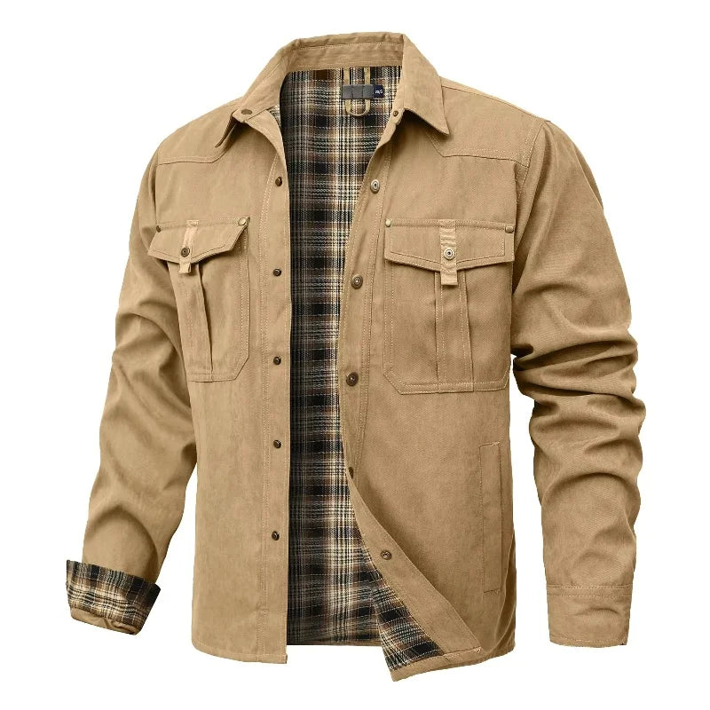 Men's Jackets Spring Flannel Lined Shirt Coat Shacket Casual Snap Button Overshirt Western Cowboy Style High Quality Top US Size