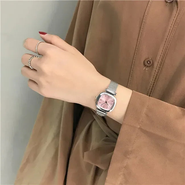 New Square Watch Women Retro Fashion Ladies Quartz Wrist Watch Student Simplified Netbelt Watch Relojes Para Mujer Clock Gift