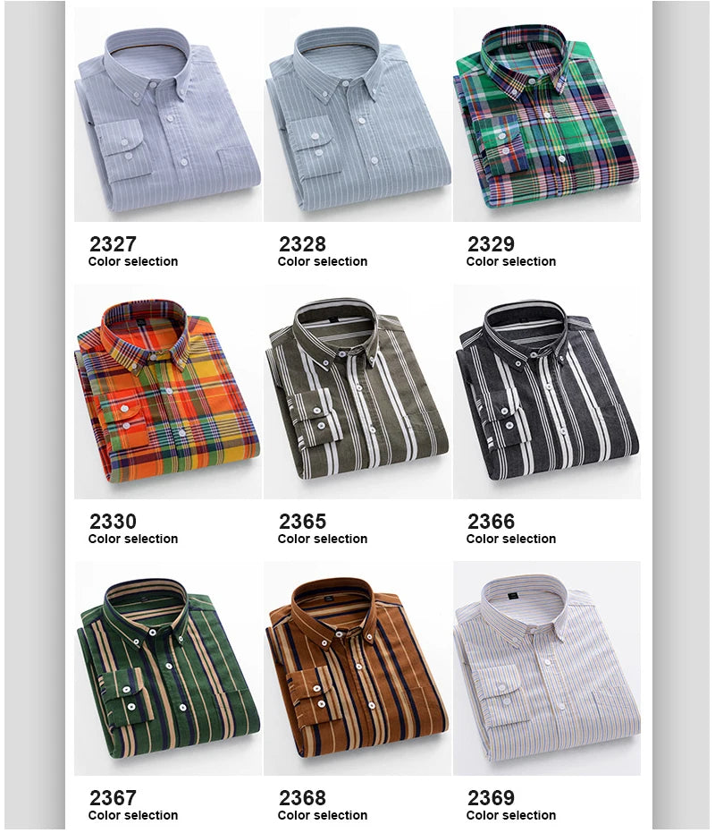 Men Cotton Oxford Striped Casual Long Sleeve Shirts New Fashion Businessman Office Daily Classic Men Top Clothing Dress Regular