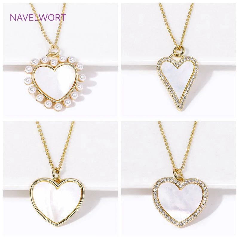 18K Gold Plated Natural Shell with Zircon/Pearl Heart Shape Pendant Necklace Trendy Necklaces For Women Jewelry Party Gifts