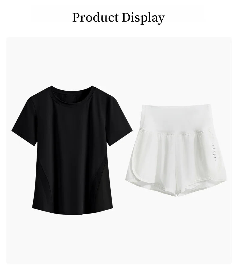 DRUR Women Summer Breathable Short Sports Set Loose Fit Workout Suit for Women 2 Piece Running Tracksuit Sportswear Outfit New