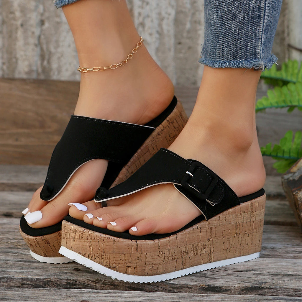 Women Slippers Female Clip Toe Flip Flops Wedges High Heels Women Sandals 2025 New Comfortable Platform Shoes Slides Women