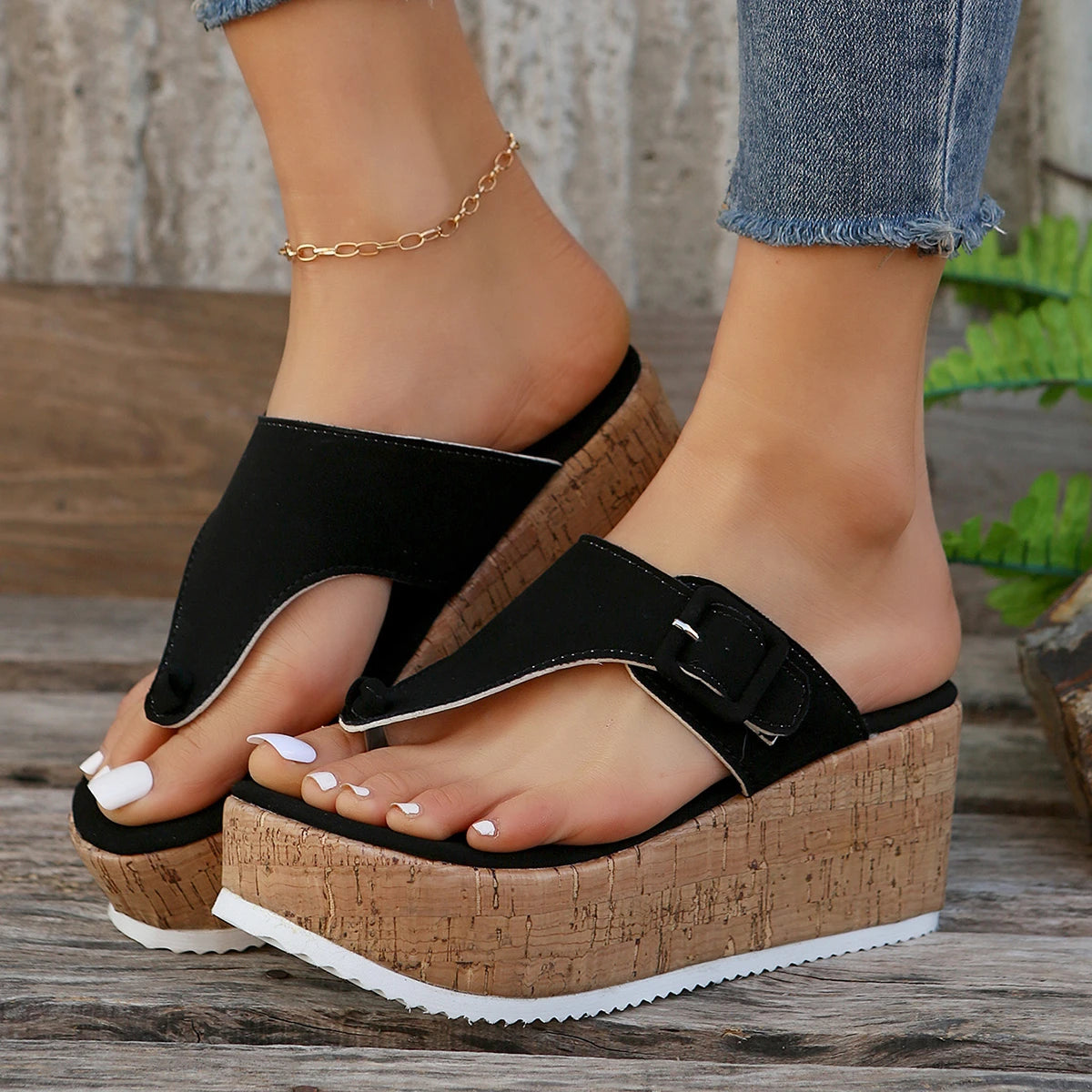 Women Slippers Female Clip Toe Flip Flops Wedges High Heels Women Sandals 2025 New Comfortable Platform Shoes Slides Women