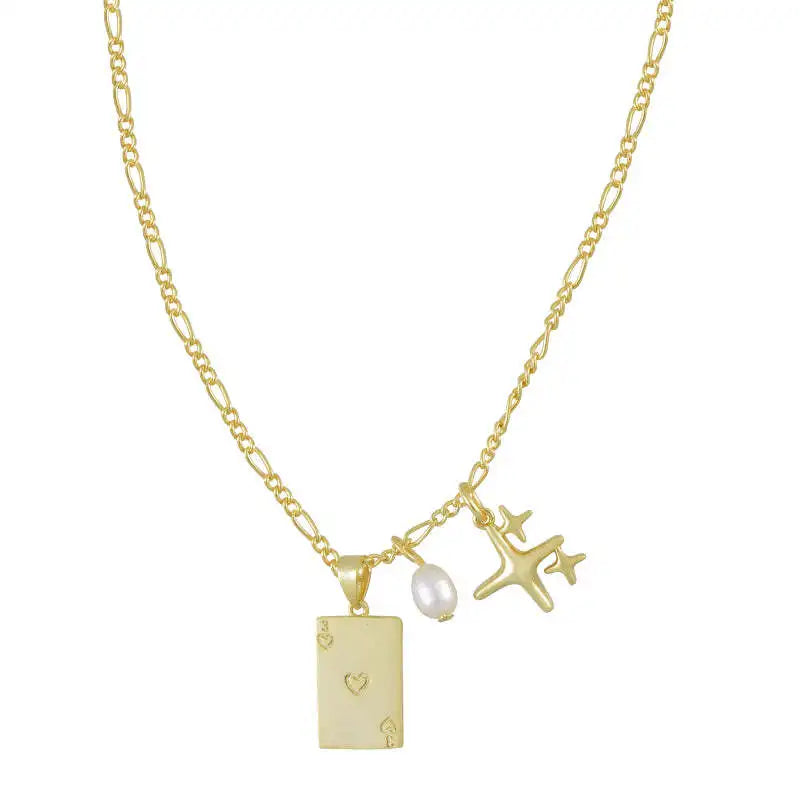 18K Gold Plated Stainless Steel Freshwater Pearl Star Poker Necklace Guardian Tarot Card Pendant Necklaces Best Jewelry Gifts
