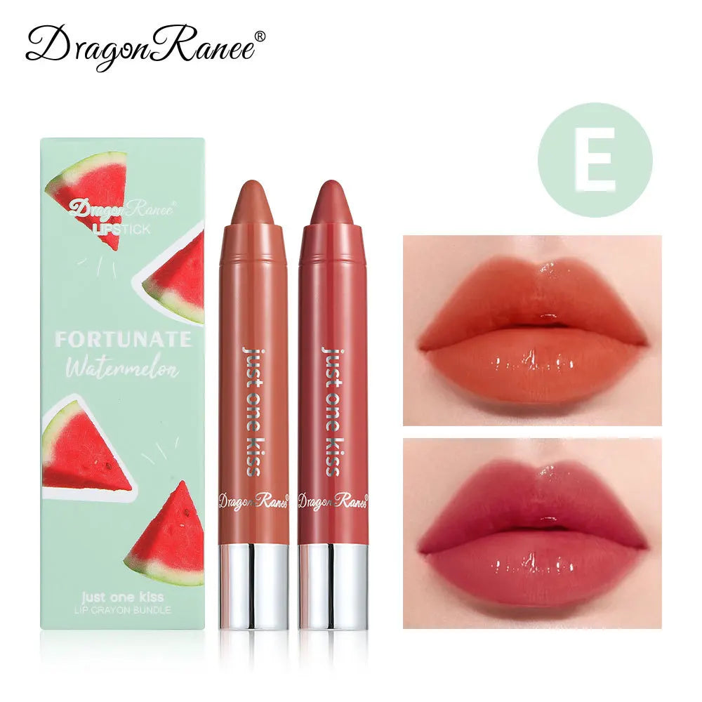 Dragon Ranee 2pcs/set Moisturising Crayon Lipstick Pencil Long Lasting Moisturising Lip Liner Solid Fruit Lip Nectar