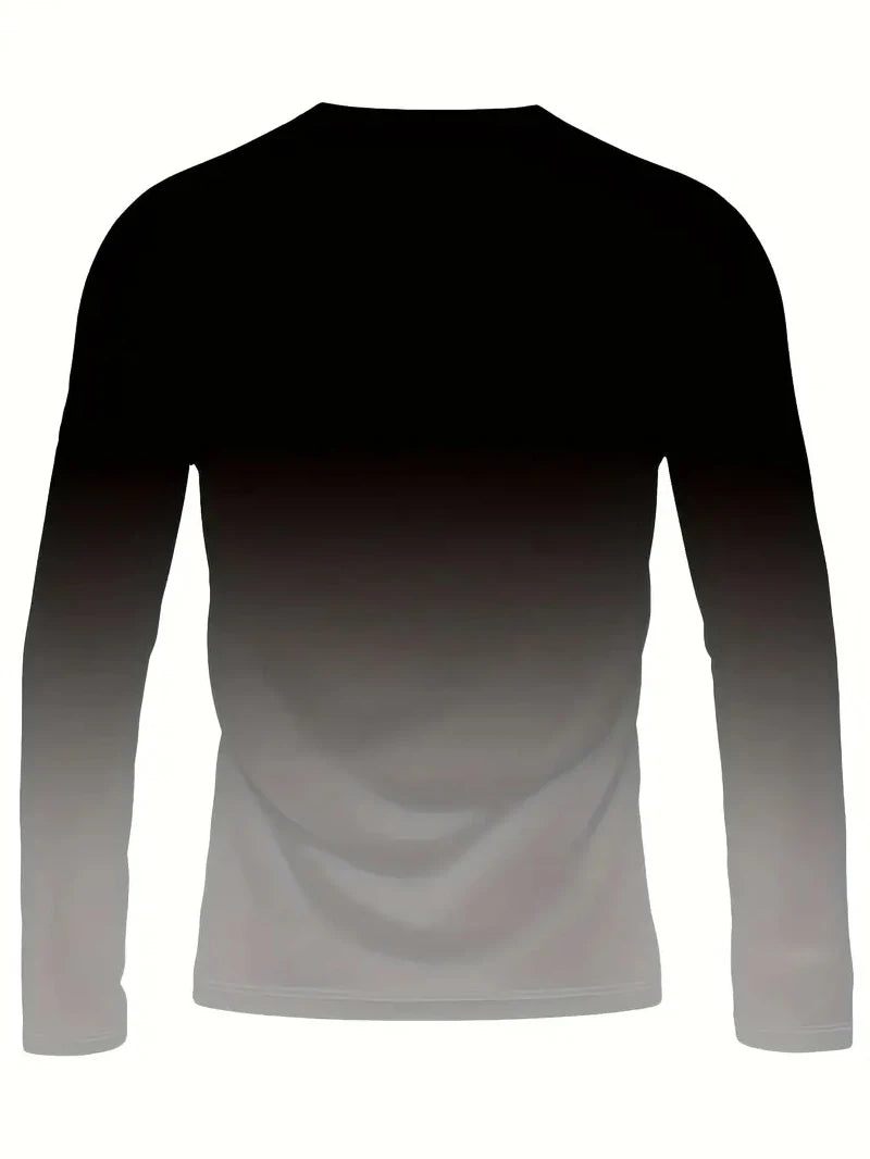 Spring Autumn Men Long Sleeve Round Gradient Color T Shirt Men Clothes Sport Pullover T Shirt 100% Polyester Breathable Tops