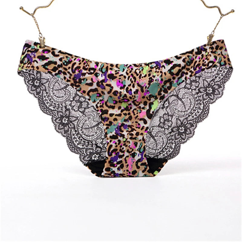 Women's Seamless Underwear Leopard Intimate Women Sexy Lace Black Floral Panties Seamless Panty 3pcs/set