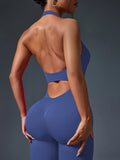 Square Neck Backless Yoga Jumpsuit High Waist Seamless Nudity Ultra Stretch Women Gym Sportswear Summer Rompers Ribbed Jumpsuit