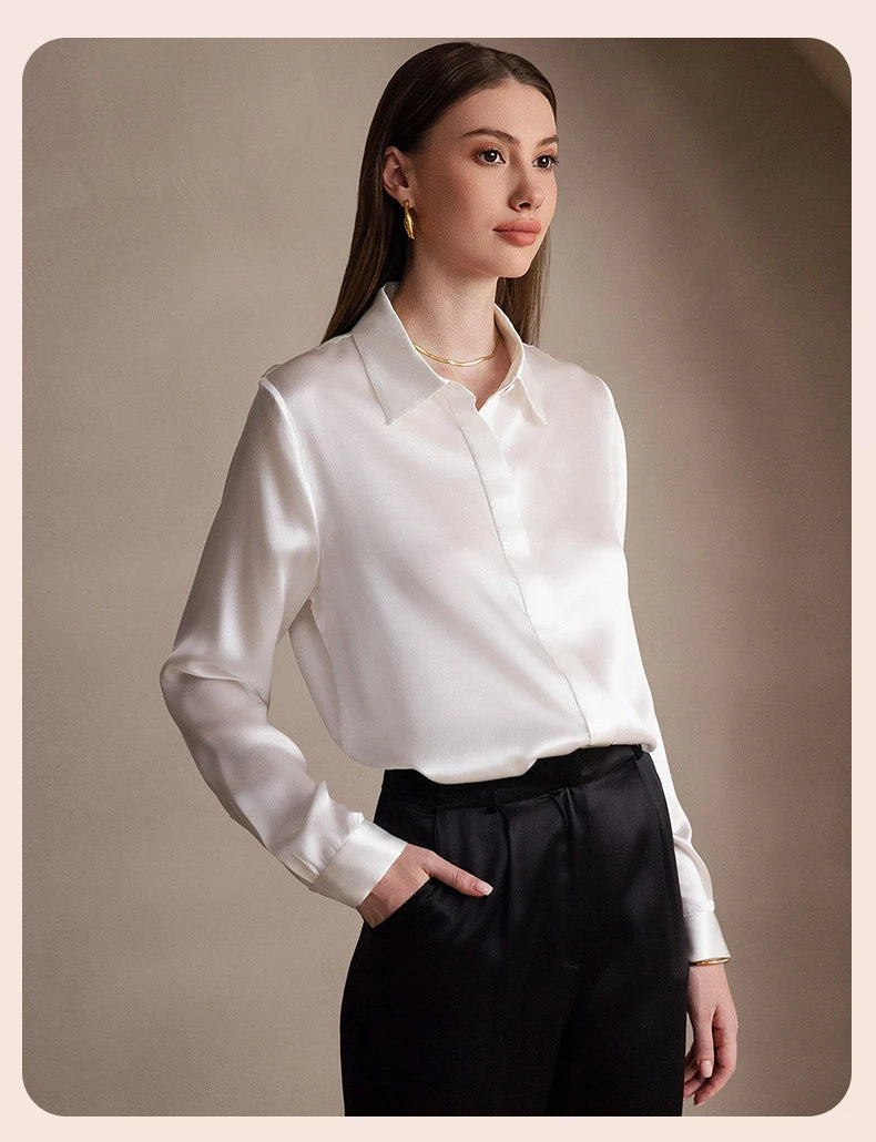Spring Covered Button Mulberry Silk Shirt Long Sleeve Ladies Clothing Luxury 19Mm 100% Silk Women'S Fashion Blouses