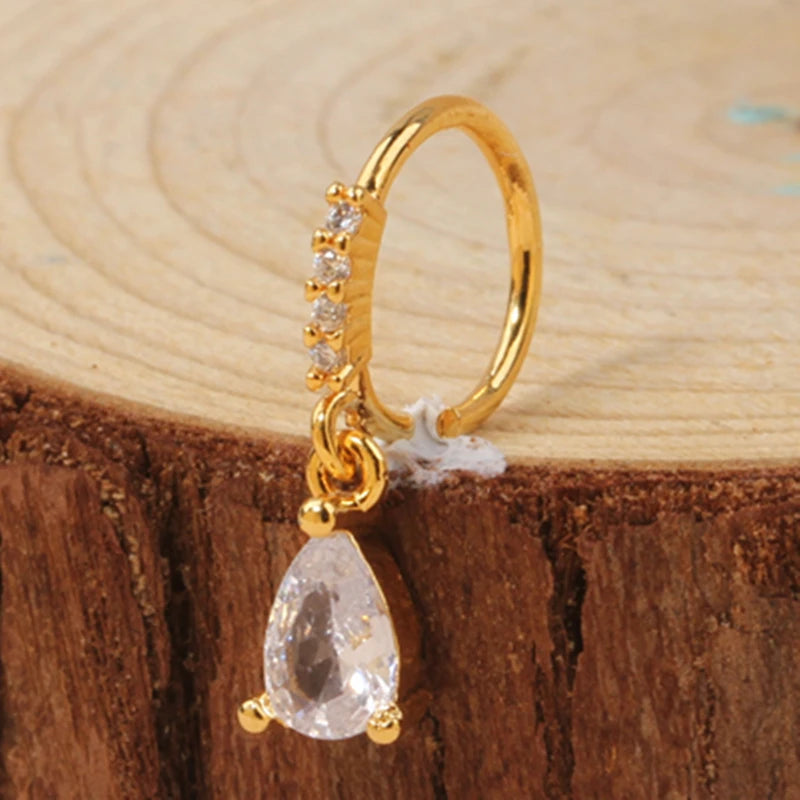 Gold Plated Pendant Nose Ring Hoop for Women Crystal Nose Hoop Protection Jewelry Nose Piercing Cartilage Earring Piercing