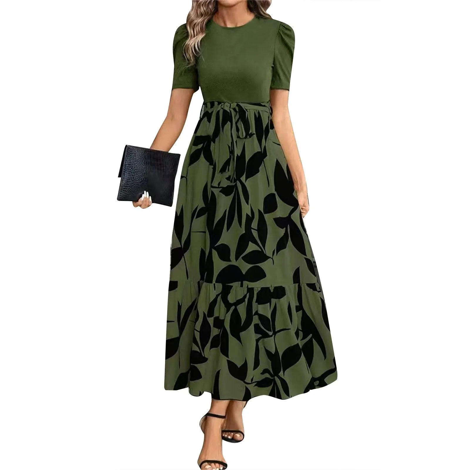 Dresses Elegant Office Lady Outfits A-line Lace-up Slim Fit Waist Ruffle Hem Skirt Women Dress Summer vestidos de mujer casuales