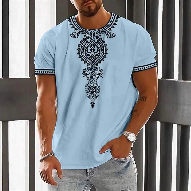 Vintage Ethnic Style Men's T Shirt  Dashiki Traditional Wear Clothing Short Sleeve Casual Retro Streetwear Clothes For Men tops