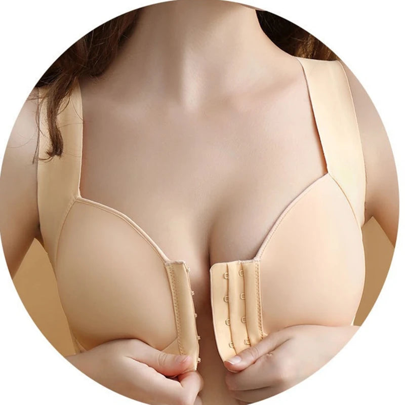 Large Size Seamless Women's Front Button Bra Vest-Style Fixed Cup Comfortable All Day Wear Breast-Shrinking Underwear