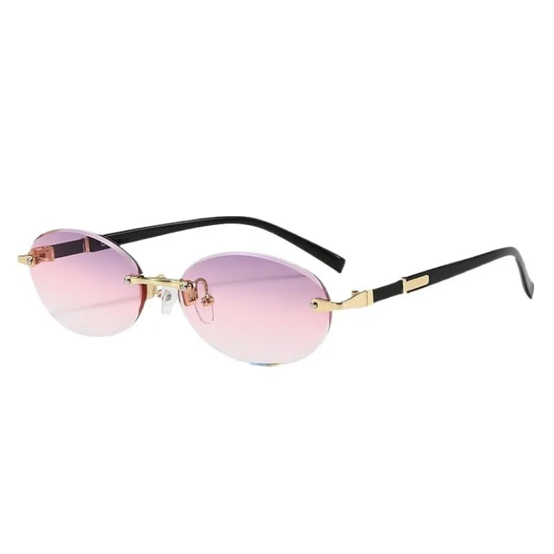 Popular Fashion Women Men Shades Oval Sun Glasses for Female Male Traveling Rimless Sunglasses Lentes De Sol Hombre Óculos