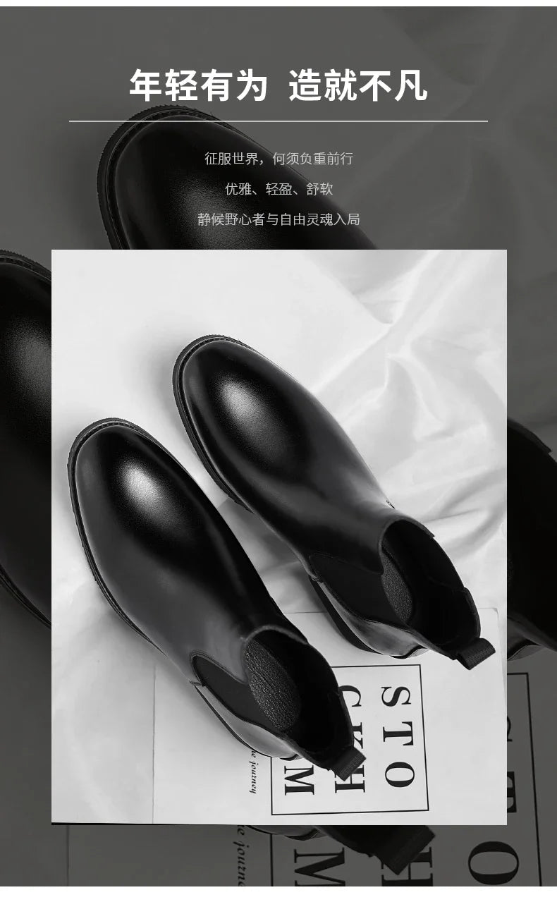 2025 New Chelsea Leather Shoes Suede Leather Men's Pointed Business Casual Ankle Boot Fashion Male Winter New Style Comfortable