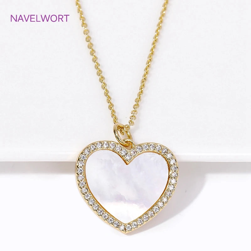 18K Gold Plated Natural Shell with Zircon/Pearl Heart Shape Pendant Necklace Trendy Necklaces For Women Jewelry Party Gifts